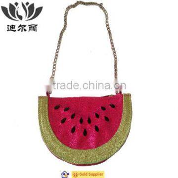 Fuchsia Glitter PU Bag with Embroidery and Chain Strap Watermelon