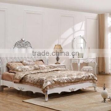 Neo-classical European Style Solid Wood Carved Wedding Bedroom Set Bed Bedside Table Wardrobe Dressing Table Bench Commode