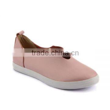 Simple designs soft insole fashion casual leather shoes without lace 2016 chinese factory fancy pink color flat shoe for women