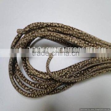 Round Leather Cords - Real Leather Round Stitch 4 mm Snake Patch Style Coffee Brown