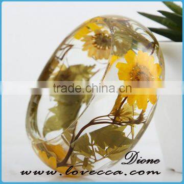 Fresh Dry real sunflower bangles women wholesale fashion clear resin bangle