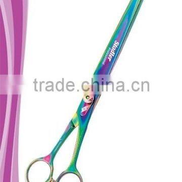 Pet Grooming Charm Shears PVD rainbow titanium coated finish removable finger rest 9 inch