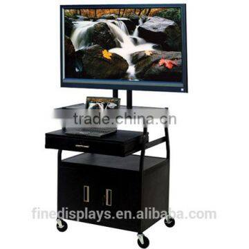 TV Cart with Storage Cabinet & Drawer with Mount for Monitors up to 55"- Black(TV-B-0224))