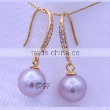 2015 top selling hanging pearl earrings with zircon