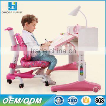 Colorful adjustable height wooden kids study table chair