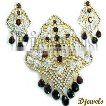 Natural Garnet Pendant Sets, Gold Pendant Sets, Diamond Jewelry