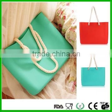 Silicone rope handle beach bag with pockets