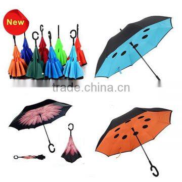 Double Layer Sun C Handle Inverted Umbrella