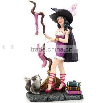 Personalized Handmade Painted Decorative Resin Halloween Witch Cat Statue Figurine