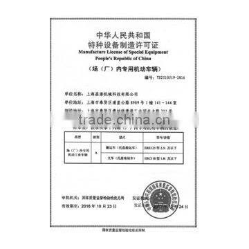 Manufacture License of Special Equipment People