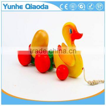 Colorful Pull Along Wiggles Duck With One Egg Wooden Toy Wiggles as You Pull They Make a Fun Baby photo-4