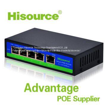 Hisource 4 port poe switch IEEE802.3 AF/AT POE Switch 10/100M ethernet poe switch