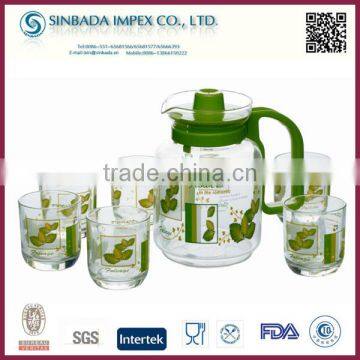 2015 New Hot Selling Drinking Glassware Set, Glass 7pcs Water Set With Decal
