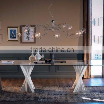 Special Design Hot Sale Rectangula Plisse Travertine base Tempered Glass Top Dining Table On Sale