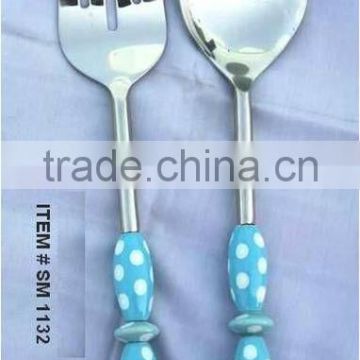 Salad Server With Ceramic Handle , Beaded Handle