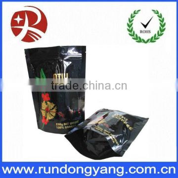 Top class printed black plastic zipper bag with bottom gusset