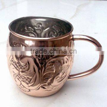 NICELY EMBOSSED 100% PURE COPPER BARREL MOSCOW MULE MUG NICKEL LINED photo-4