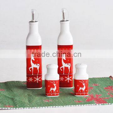 Set of 4 Cruet, Salt &Pepper Bottle, Oil &Vinegar Bottle, Ceramic With Decal Printing photo-5