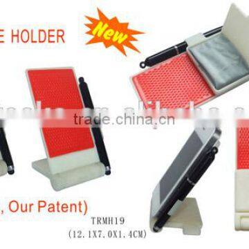 Multifunctional plastic mobile phone holder with touch pen and microfiber cloth