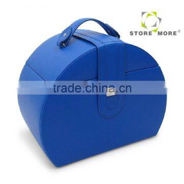 Blue Four-layer Lint Faux Leather Mirror Jewelry Box With Drawers photo-2