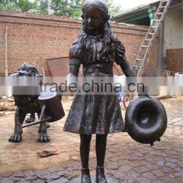 Bronze decorative shy girl statue holding a cap