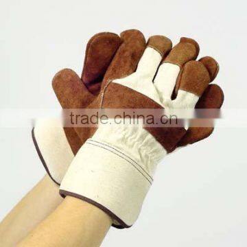 Brown cow split leather safety glove