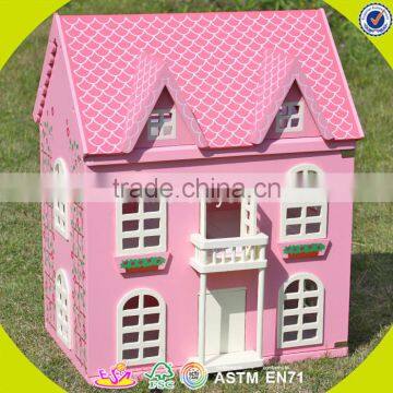Best Design Pink House Toys Wooden Dollhouse High Quality Pink House Toys Wooden Dollhouse for Girls W06A020 photo-2