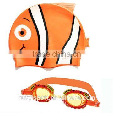 Cute cartoon sharped swim goggle and cap set with free package - various cartoon to choose