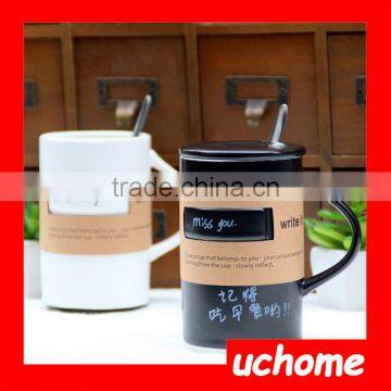 UCHOME Black White Message Ceramic Mug With Lid Spoon Creative Cup With a Pen photo-5