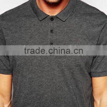High Quality Custom Short Sleeve Three Button Placket Charcoal Men's Cotton/Polyester 200gsm Casual Polo Tshirt photo-3