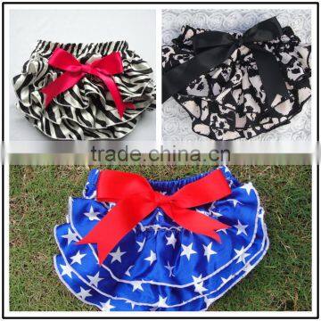 Newest Organic Satin Cloth Diaper,ruffle Panties Baby Panties Bloomer With Bow photo-3