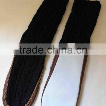 Waterproof slipper socks with leather sole