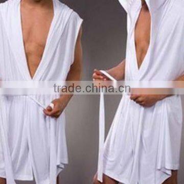 Wholesale Men Satin Silk Bathrobe Sleeveless Hood Bathrobe photo-3
