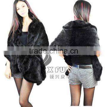 CX-B-M-15A Custom In Stock Large Real Mink Fur Knitted Shawl Poncho Scarf photo-4