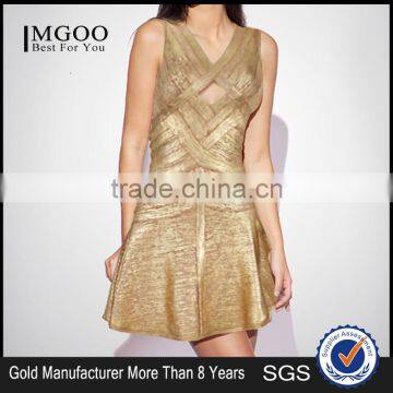 MGOO 2015 Brand Custom Made Cheap Price Gold Bandage Dress For Women Open With Back A Line Hollow Out Dress H487