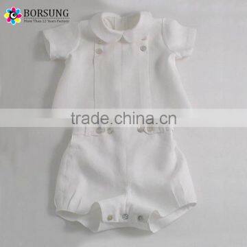 Old European Frocks Designs Baby Clothes Plain White Linen/Cotton Blend Baby Boys Boutique Clothing Set photo-1