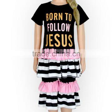 66TQZ463 Yiwu Lovebaby Cotton & Polyester Wholesale Cap Sleeve Black Top Big Ruffle Bottom for Easter Day Match Clothing Set photo-4