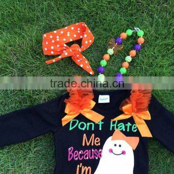 The Halloween Kids Girls Gost Print OUTFITS Ruffle Pant Sets Girls Boutique Clothes Kids Sets With Matching Accessories photo-3