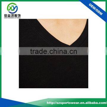 Popular V Neck 100% Cotton Fabric Women Long Sleeve Black t Shirt photo-3