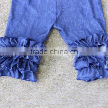 Hot Sale Kids Girl Denim Ruffle Icing Capris Boutique Baby Children Girl Leggings Capri photo-3