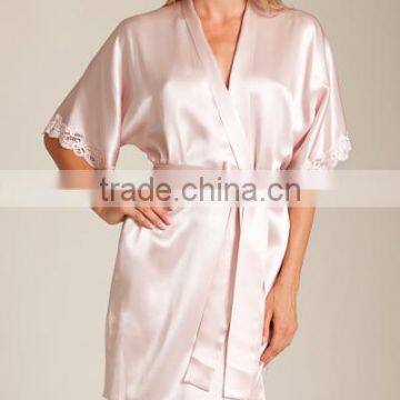 Wholesale New Design Plus Pajamas Satin Dress Blank Plain Short Custom Design Satin Nighty Robes Women photo-5