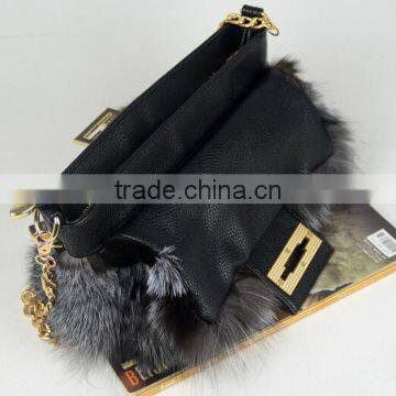 Genuine Leather and Fox Hair Fur Bag photo-5