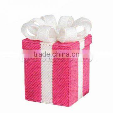 Plastic & Cotton Cross Stitch Tissue Box White & Pink Gift Box Bowknot Pattern 14cm x 12cm,1Set