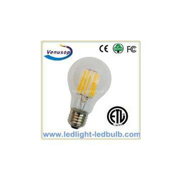 6W E26 B22 A19 LED Filament bulb CE&RoHs Dimmable 2200K ETL UL LED BULB