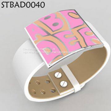 Women Stainless Steel Plated Colorful Enamel Bangle Bracelet photo-3