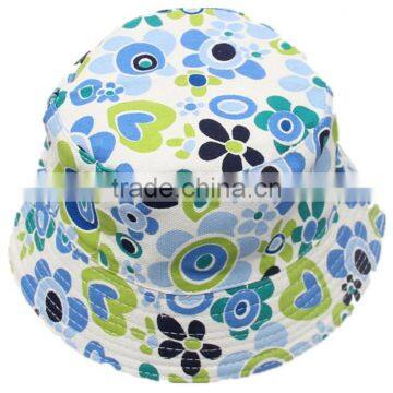 Blue Flower Heart Pattern Fisherman Hat Bucket Caps Sun Hat