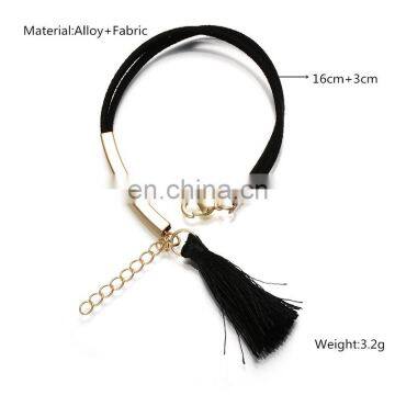 Hot Sale Adjustable Bracelet With Extended Chain Suede Fabric Bracelet With Tassel photo-4