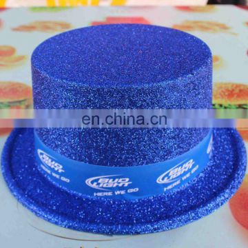 Blue PVC glitter top hats with logo