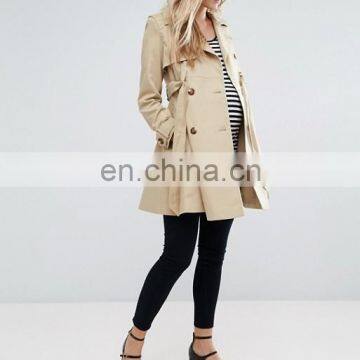 Fashion Autumn Dust Coat Big Flap Collar Waist Tape Double Button Adjustable Cuff Two Layer Top Bulk Ladies Long Coats photo-4