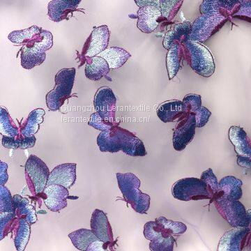 Factory direct butterfly patch embroidered mesh net lace fabric for dress